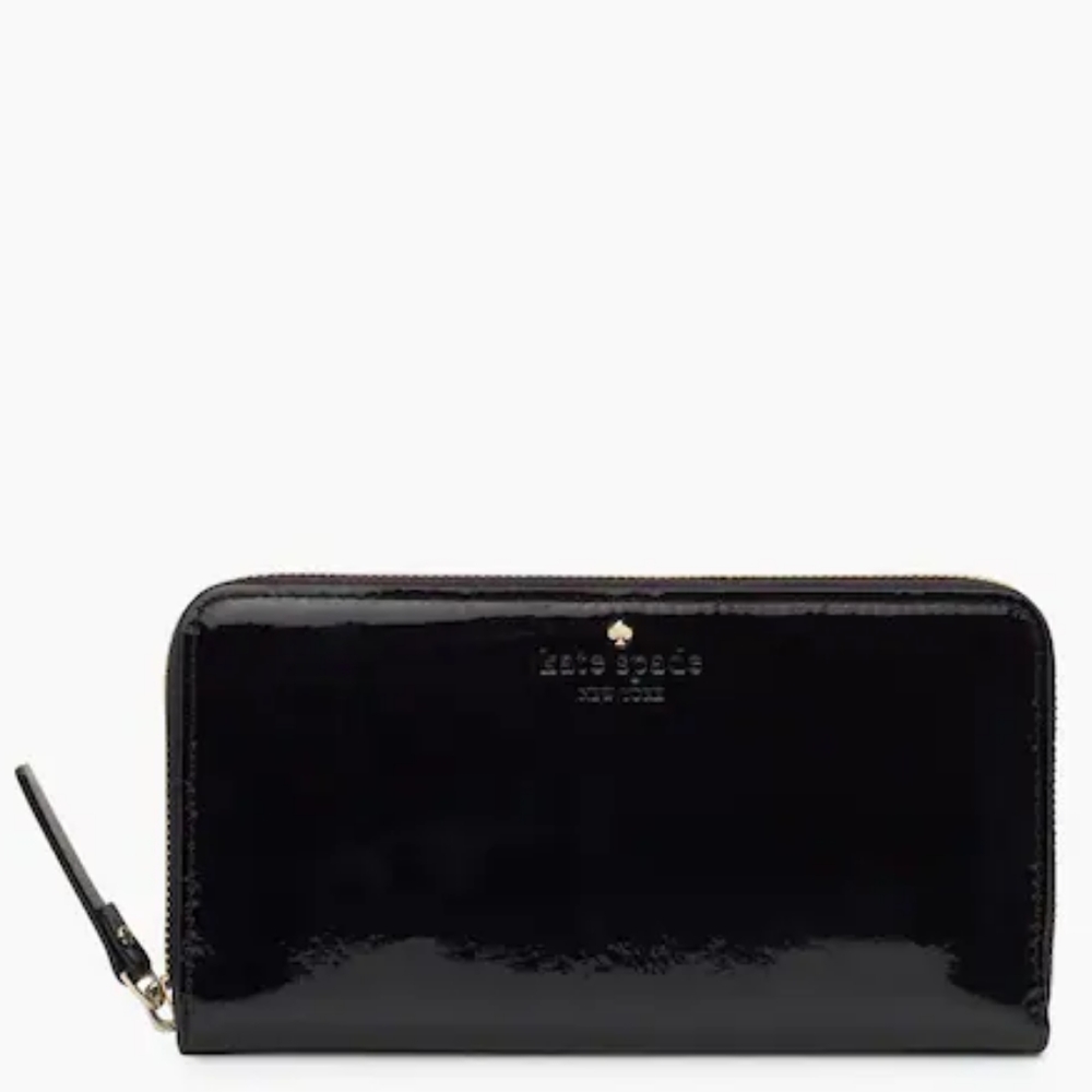 EUC KATE SPADE Harrison Street Lacey Blk Bone Patent Leather LRG Wallet